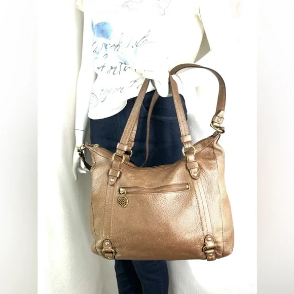 Coach Alexandra F17566 Bronze Pebbled Leather Large Tote Shoulder Bag Brass. - Picture 15 of 17